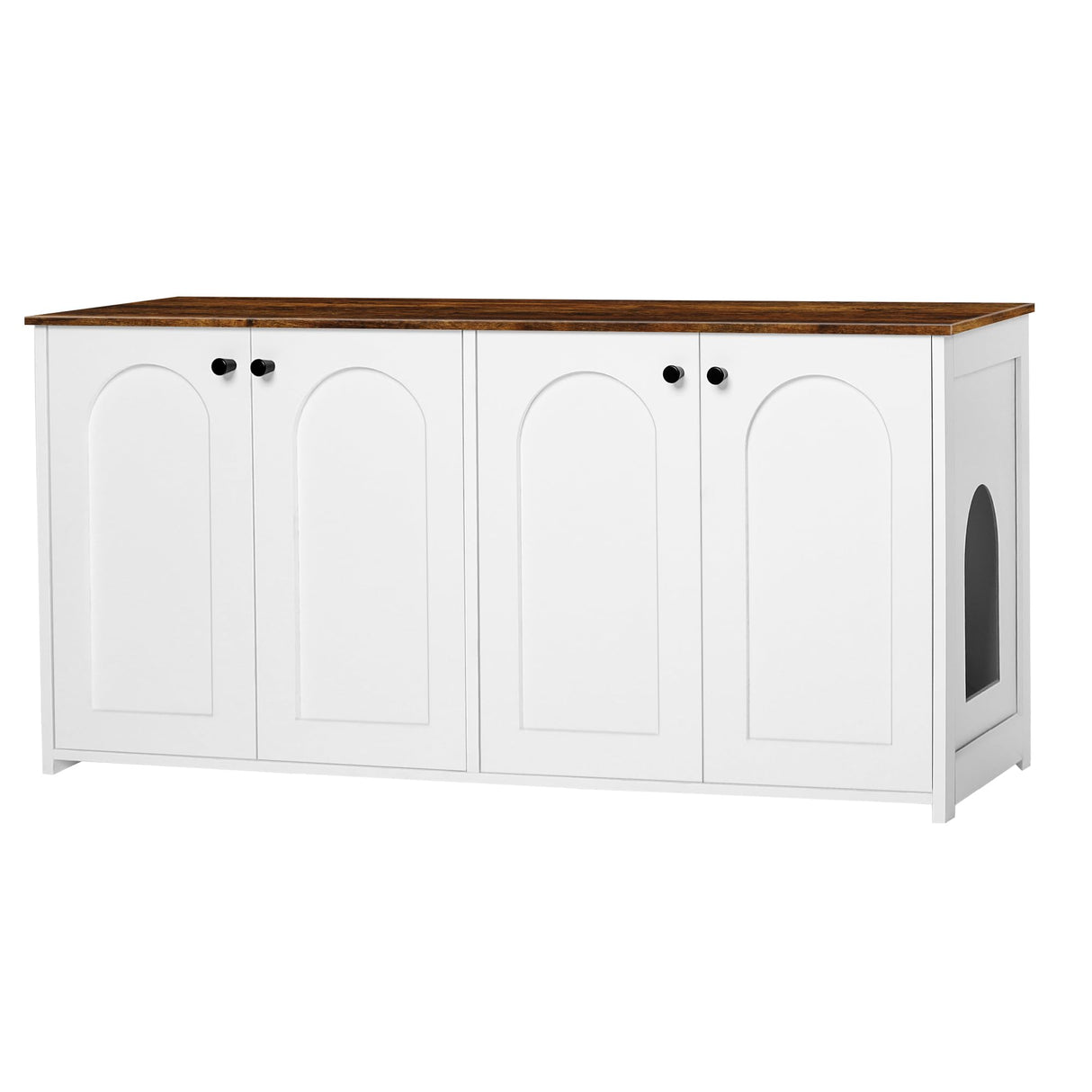 Dwanton Litter Box Enclosure for 2 Cats, Cat Litter Box Furniture Hidden with Double Rooms, Dual Cat Litter House, Large Wooden Cat House Indoor, TV Stand, Fit Most of Litter Box, White+Rustic Brown Dwanton