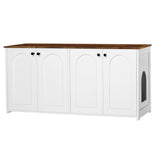 Dwanton Litter Box Enclosure for 2 Cats, Cat Litter Box Furniture Hidden with Double Rooms, Dual Cat Litter House, Large Wooden Cat House Indoor, TV Stand, Fit Most of Litter Box, White+Rustic Brown Dwanton