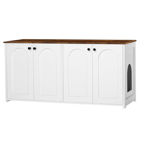 Dwanton Litter Box Enclosure for 2 Cats, Cat Litter Box Furniture Hidden with Double Rooms, Dual Cat Litter House, Large Wooden Cat House Indoor, TV Stand, Fit Most of Litter Box, White+Rustic Brown Dwanton