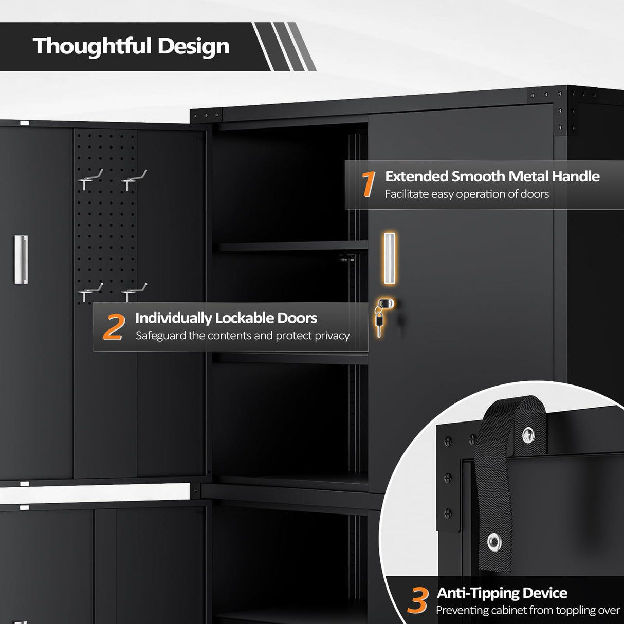 VINGLI Large Garage Storage Cabinet with 4 Doors, Upgraded Height & Wide & Deep, 43''W x 23''D x 75''H, Oversized Metal Storage Cabinet with Pegboards Wheels Locks and Adjustable Shelves (Black) VINGLI