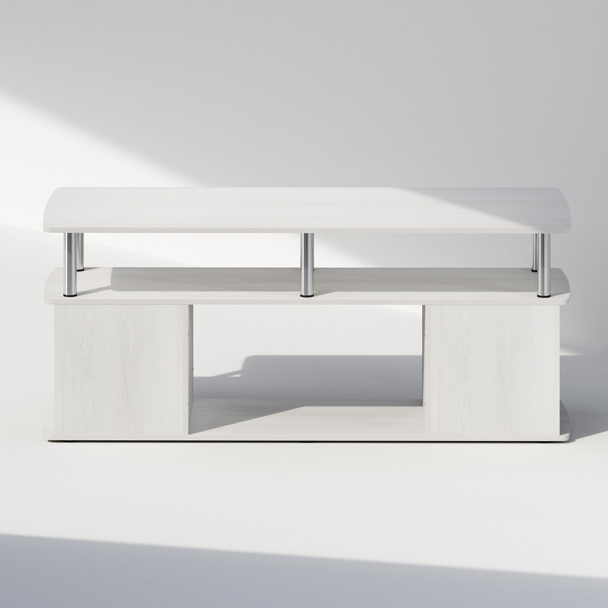 Furinno Jaya Stand for TVs up to 50 Inch with Open Storage, 18.9"D x 47.2"W x 20.12"H, White Oak/Stainless Steel Tube Furinno