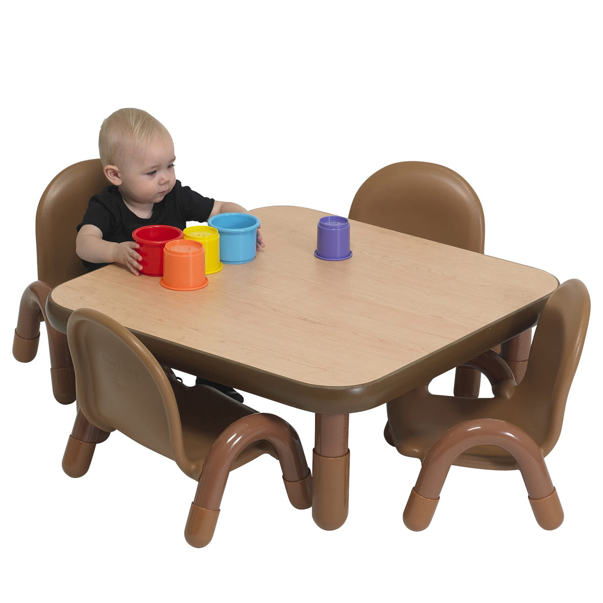 Children’s Factory Baseline Toddler Square Table and Chairs Set, Natural Wood – Includes One 30”, 12” High Square Table and Four 5” High Chairs – Durable, Lightweight, Easy to Move Children's Factory