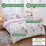URBONUR Floral Duvet Cover Set Twin Size 3-Pieces Egyptian Cotton Percale Weave Garden Chic Flowers Comforter Bedding Set, Soft and Breathable Duvet Covers with Button Closure URBONUR