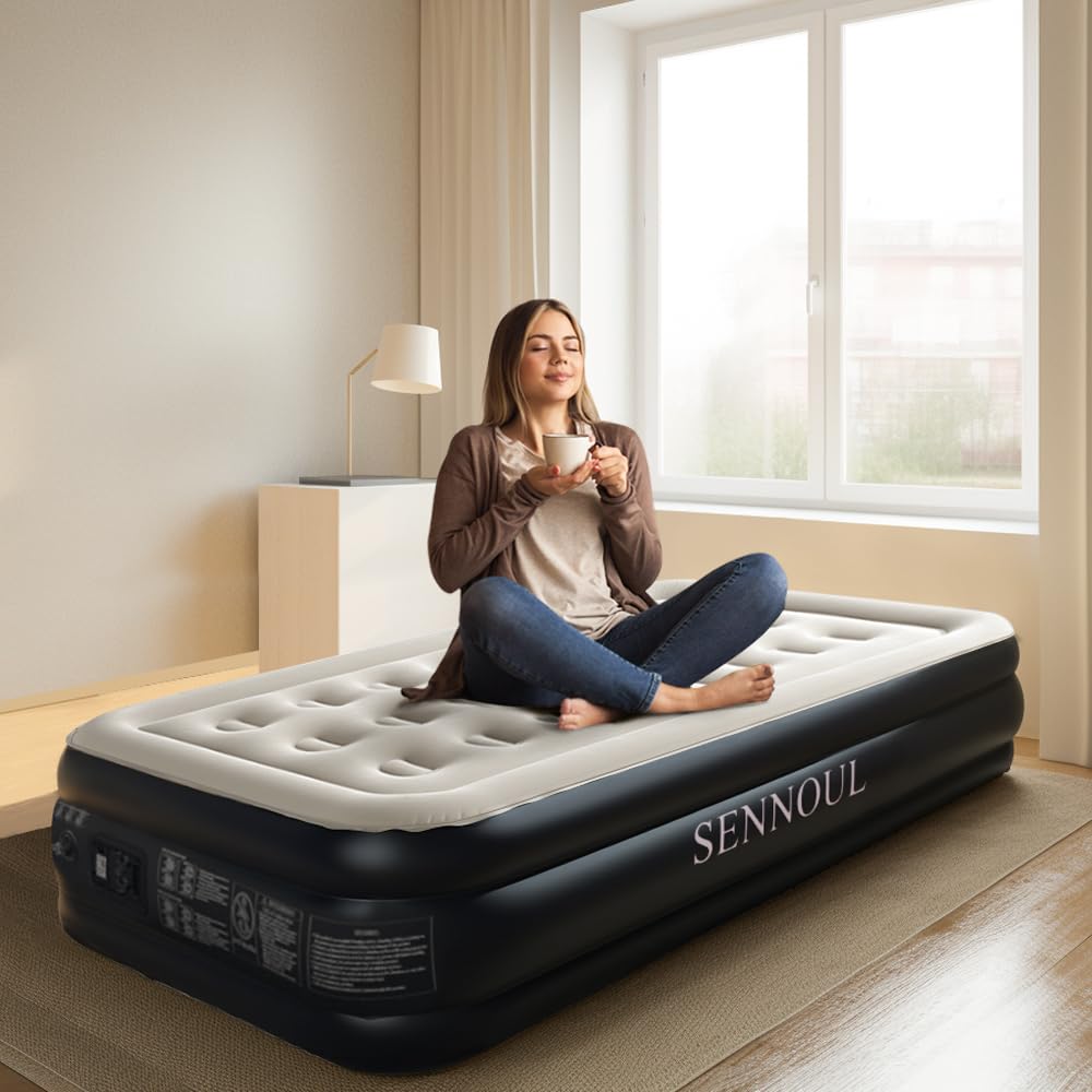 SENNOUL Air Mattress with Built in Pump - Upgraded Twin Blow Up Mattress, 2 Mins Quick Self Inflatable with Double Air Chamber,16"/550lbs Max, Strong Support, for Camping,Home,Guests,Portable Travel SENNOUL
