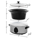 OVENTE Electric Slow Cooker with 3 Cooking Settings, Dishwasher-Safe Stoneware, Tempered Glass Lid and 3.7 Quart Oval Ceramic Pot Perfect for Entrees, Soups, Sauces, Stews and Dips, Silver SLO35ABR OVENTE