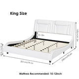 Keyluv Modern Upholstered King Bed Frame with Adjustable LED Headboard, Wave-Like Curve Design, Solid Wooden Slats Support, No Box Spring Needed, Noise Free, White Keyluv