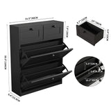 VOWNER Shoe Cabinet with 2 Flip Drawers & 2 Drawers, Freestanding Shoe Storage Cabinet with Adjustable Shelves, Shoe Organizer for Entryway, Hallway, Living Room (Black) VOWNER