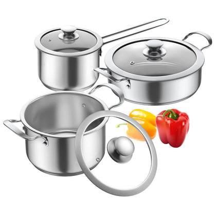 Aufranc Stainless Steel pots and pans set, 6 Piece Nonstick Kitchen Induction Cookware Set,Works with Induction/Electric and Gas Cooktops, Nonstick, Dishwasher