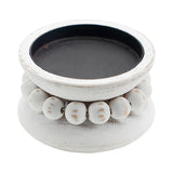 NIKKY HOME Farmhouse Beaded Wooden Pillar Candle Holders Set of 2, Rusitc Solid Wood Candlesticks Pedestal, Fireplace Mantle Table Centerpiece Decor, Distressed White NIKKY HOME