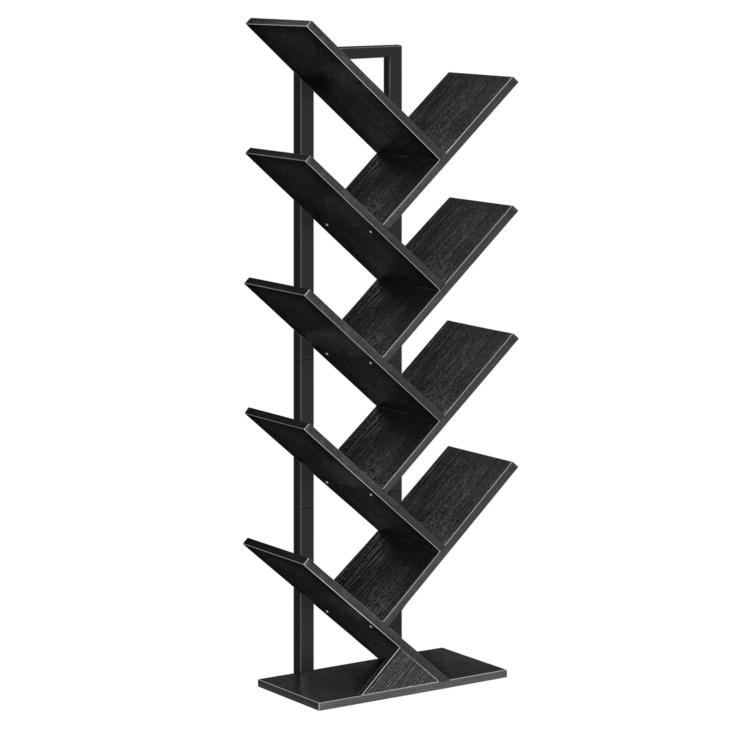 HOOBRO Tree Bookshelf, 9-Tier Bookcase Wooden Shelves, Floor Standing Storage Rack, for Display of CDs, Books in Living Room, Home Office, Wood Storage Rack for Bedroom, Black BB08SJ01G1 - WoodArtSupply