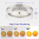 Bekada LED Flush Mount Ceiling Light Fixture, 12In Crystal Chandelier with Clear Bubble Acrylic, Modern Ceiling Lighting for Dining Room, Bedroom, Living Room, Kitchen, Brushed Nickel, 4000K Dimmable Bekada