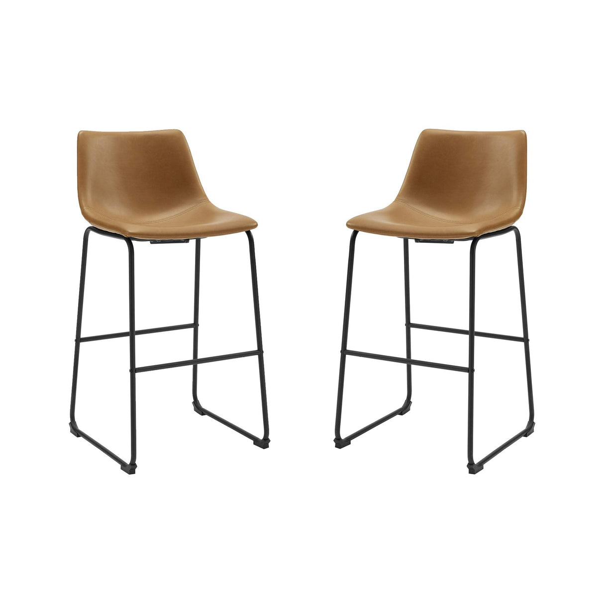 Walker Edison Douglas Urban Industrial Faux Leather Armless Lounge Kitchen Bar Chairs, Set of 2, Whiskey Brown Walker Edison