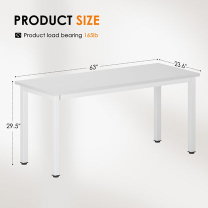 DlandHome 63 inches X-Large Computer Desk, Composite Wood Board School Desk, Decent and Steady Home Office Desk/Workstation/Table, BS1-160WW, White and White Legs, 1 Pack - WoodArtSupply