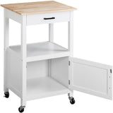 HomGarden Kitchen Island on Swivel Wheels with Drawer, Rolling Kitchen Cart Storage Cabinet with 3 Side Hooks for Dining Room, White HomGarden