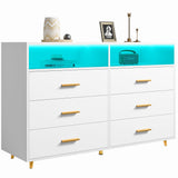 EnHomee Dresser, Dresser for Bedroom, White Dresser with LED, Wood Dressers & Chests of Drawers, 6 Drawers Dresser for Bedroom, Dresser Wood, Large Dressers Bedroom Furniture EnHomee