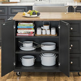 Pemberly Row Mobile Kitchen Island Cart w/Wood Drop Leaf Breakfast Bar in Black Pemberly Row