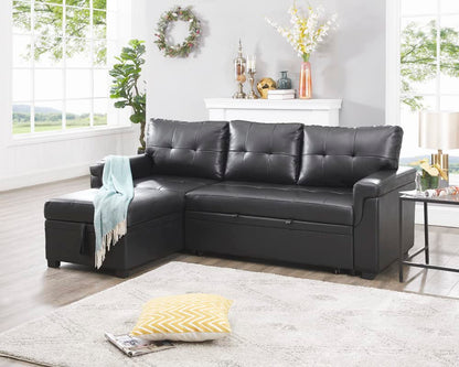 Naomi Home 85 in. Convertible Sofa with Storage, Reversible L Shape Sofa Couch with Chaise, Comfy Sectional Couches for Living Room, Black - Air Leather