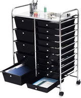 15 Drawer Rolling Storage Cart, Mobile Utility Cart with Lockable Wheels, Drawers, Multipurpose Organizer Cart for Home, Office, School, Black COSTWAY