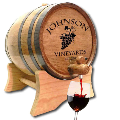 Personalized 10 Liter Oak Wine Barrel (2.5 gallon) with Stand, Bung, and Spigot | Small Wine Barrels for Home Aging | Engraved Custom Wine Barrel - WoodArtSupply