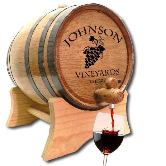 Personalized 10 Liter Oak Wine Barrel (2.5 gallon) with Stand, Bung, and Spigot | Small Wine Barrels for Home Aging | Engraved Custom Wine Barrel - WoodArtSupply