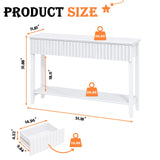 LAZZO Painted Wood Console Table Narrow Long Sofa Table Modern Behind Couch Table Fluted Entryway Table with 3 Drawers and Open Storage Shelf for Living Room, Foyer and Hallway White (White, 1 Tier) LAZZO