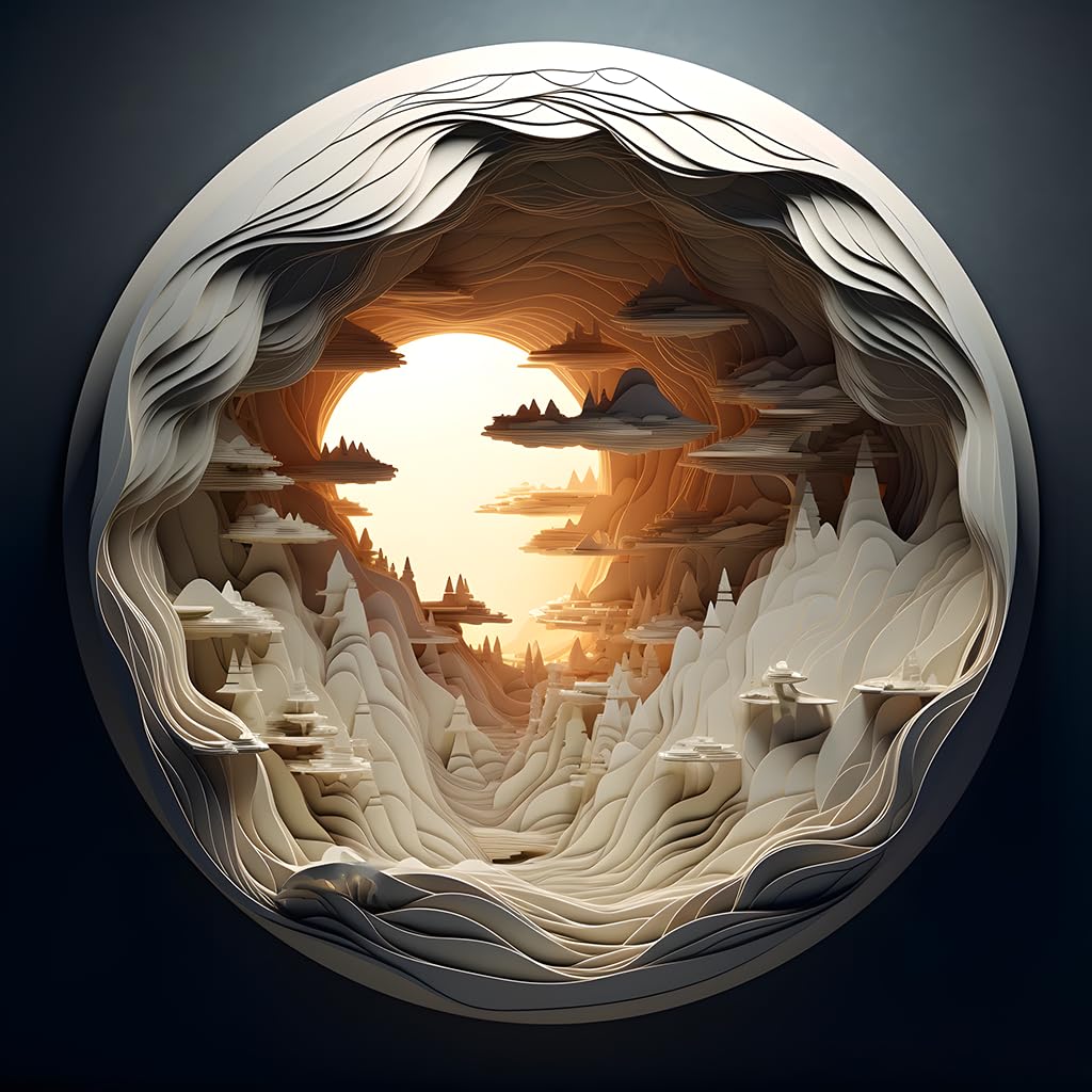 Bgraamiens Puzzle-Dawn- 3D Visual Dawn Inside a Cave 1000 Pieces Round Puzzle for Adult,Unique Puzzle Autostereoscopy Puzzle Hard Challenge Puzzle for Adult