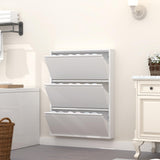 GREATMEET Shoe Cabinet Storage for Entryway, Narrow Shoe Storage Cabinet for Entryway Slim, White Metal Hidden Shoe Cabinet with 3 Flip Drawers, Wall Mounted GREATMEET