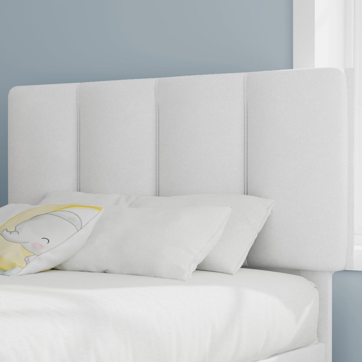 VECELO Twin Bed Frame with Upholstered Headboard, Heavy-Duty Platform Bedframe with Strong Wooden Slats Support, No Boxing Spring Needed, Pure White VECELO