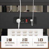 Itaar Bakers Rack with Power Outlet and LED Light, 45.3 Inch Farmhouse Coffee Bar Cabinet, Kitchen Microwave Stand with Storage, Glass Cabinet, Goblet Holder and 8 Hooks, Black Itaar