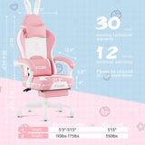 PZDO Pink Gaming Chair, High Back Kawaii Gaming Chair with Footrest & Bunny Ear and Wide Soft Cushion, Gamer Chair Computer Chair for Adults Girls Women, Reclining Chair, Gift, Pink-White PZDO