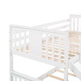Montessori Floor Bunk Bed Twin Over Twin, Twin Bunk Bed with Slide and Ladder, Kids Bunk Beds with Guardrail Headboard and Footboard, Low Bunk Beds for Kids, Boys, Girls, Twin Bunk Bed White Bellemave