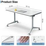 4PCS White Folding Conference Room Table, Modern Meeting Table with Wheels, 55" D x 23.6" W x 29.5" H Wood Seminar Table for Office Training Classroom Ptosziav