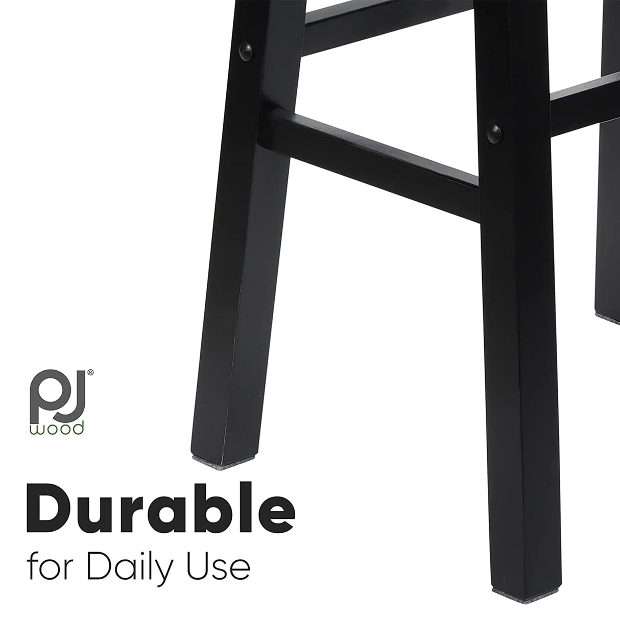 PJ Wood 24 Inch Single A Frame Classic and Modern Comfortable Wooden Bar Stool Saddle Seat with Built in Bars as Footrests, Black PJ Wood