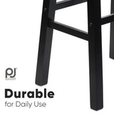 PJ Wood 24 Inch Single A Frame Classic and Modern Comfortable Wooden Bar Stool Saddle Seat with Built in Bars as Footrests, Black PJ Wood