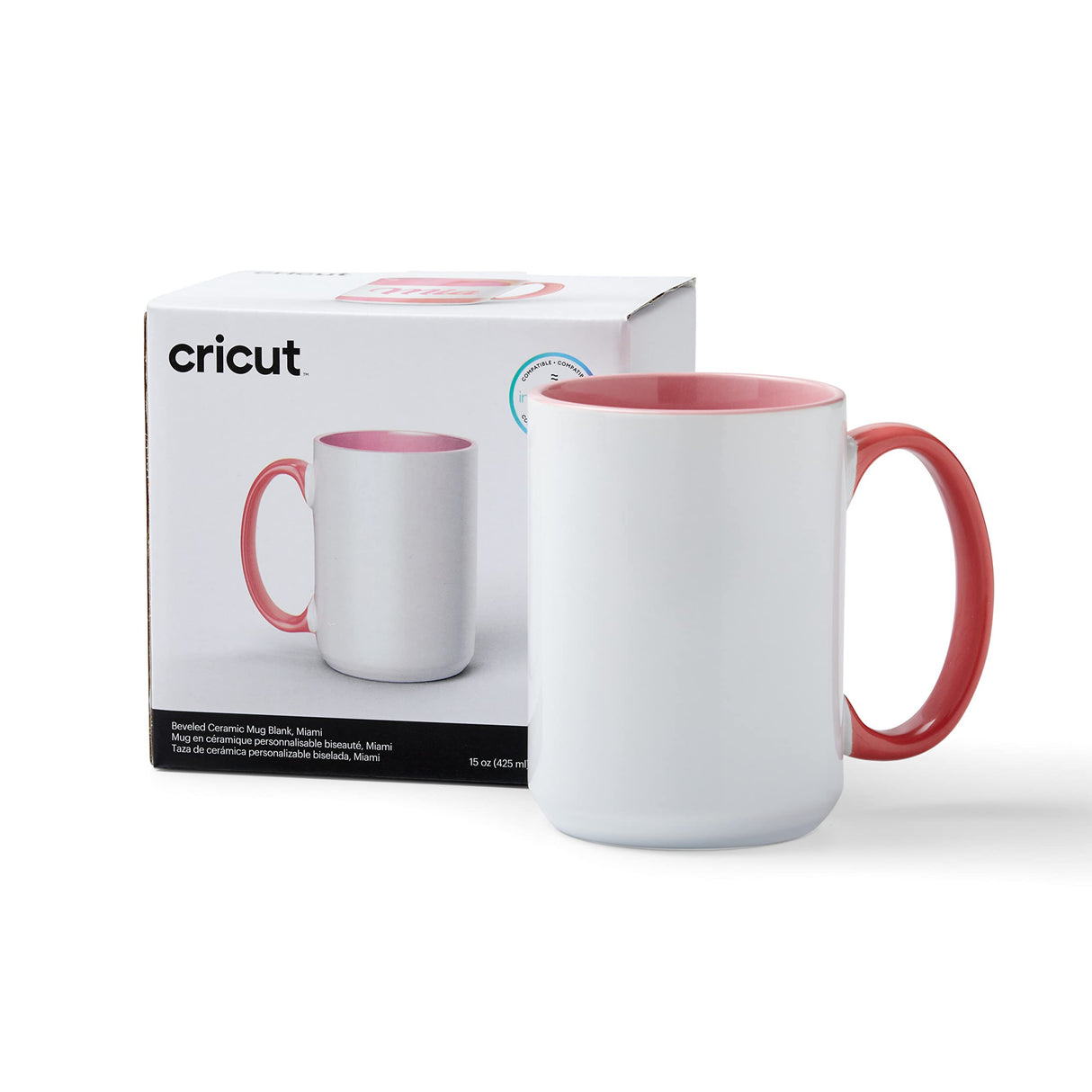 Cricut Beveled Blank Mug, Ceramic-Coated, Dishwasher & Microwave Safe Mug to Decorate, Cricut Mug Press & Infusible Ink Compatible,15 Oz Sublimation Mug, Ideal for Crafts and Printing, Miami Cricut