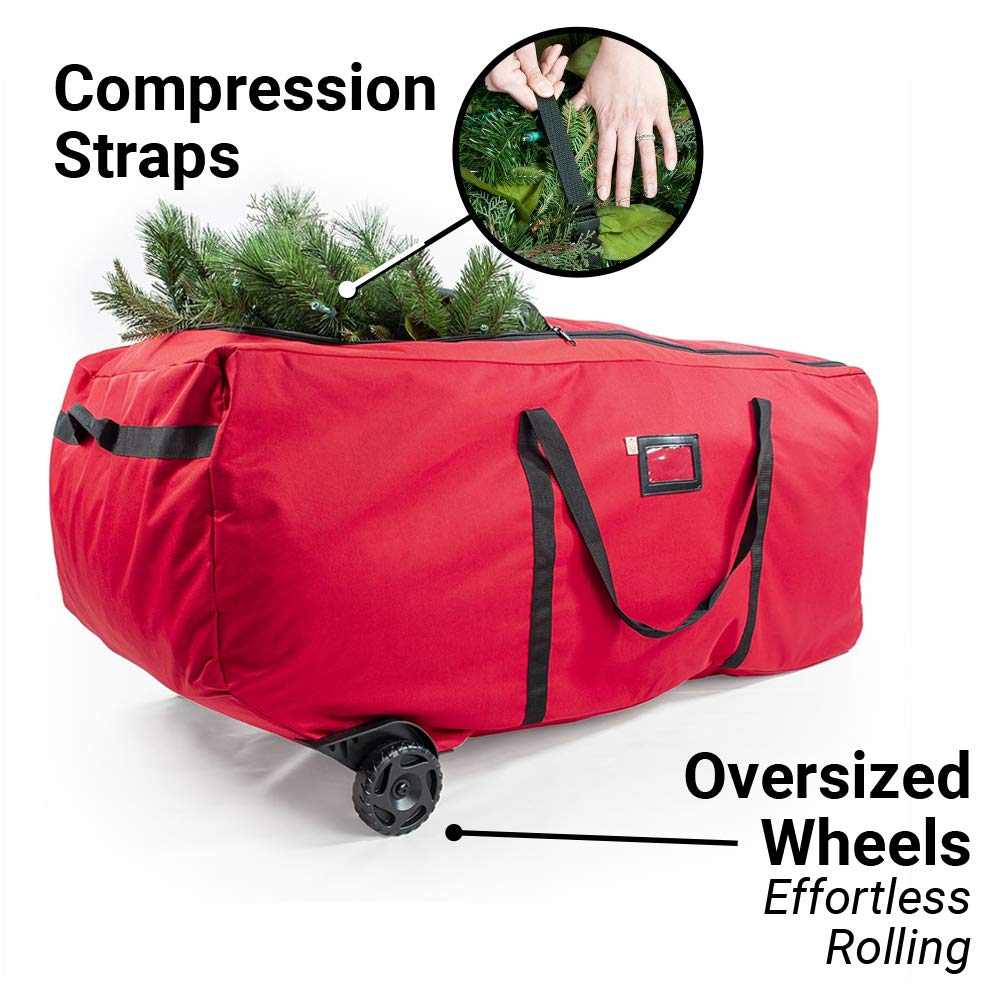 [Rolling Duffle Bag Tree Storage Bag] - Big Wheeled 9 Foot Christmas Tree Storage Bag for Artificial Trees up to 9 Feet Tall - Compression Straps to Secure Your Tree | EZ Roller by Santa's Bags Santa's Bags