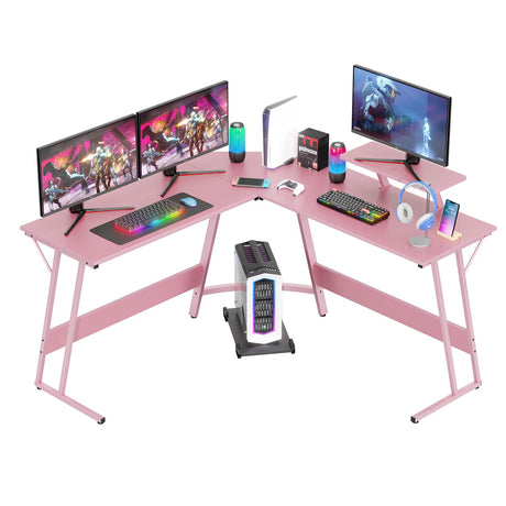FDW L Shaped 51 Inch Gaming Desk,Corner Computer Desk,PC Gaming Desk,Writing Workstation with Large Monitor Stand for Home Office,Pink FDW