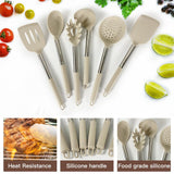 Kitchen Utensils Set-Silicone Cooking Utensils-33pcs Non-Stick Silicone Cooking Kitchen Utensils Spatula Set with Holder-Best Kitchen Cookware with Stainless Steel Handle (Khaki) BESTZMWK