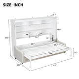 Murphy Cabinet Bed Queen Size with LED Light and Storage Shelves,Sturdy Wood Bed with Folding Sofa,Space Saving,Easy to Assemble,for Living Room &Apartments,Beige JIJIWANG
