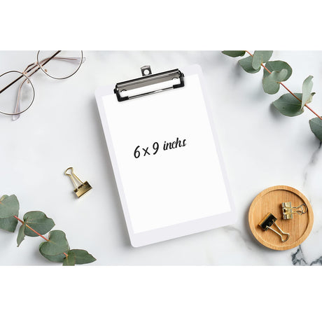 Hongri Plastic Clipboards Set of 6, White Small Clipboard Standard A5 Size Memo Clipboards for Students, Kid, Women, Office, Home, Low Profile Clip, Mini Clipboard Size 6" x 9", White Hongri