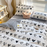 BlueBlue Hearts Kids Duvet Cover Set Twin 100% Cotton Bedding for Boys Girls Teens Single Bed Cartoon Kawaii Black White Heart Love Pattern 1 Cute Comforter Cover 2 Pillowcase (Twin) BlueBlue