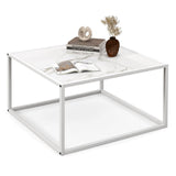 Giantex Square Coffee Table with Faux Marble Tabletop & Steel Frame, Center Cocktail Table, Accent Living Room Furniture, Low Bedside Table, Easy Assembly (White) Giantex