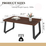 HSH Rustic Walnut Coffee Table, 39” Mid Century Modern Center Table, Rectangle Industrial Living Room Coffee Table, Simple Farmhouse Wood and Metal Tea Coffee Table for Home Bedroom, Walnut, 39 in HSH