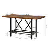 Tribesigns Bar Table, Industrial Counter Height Pub Table with Metal Footrest, 63-Inch Rectangle Wood Kitchen Dining Table with Sturdy Metal Frame for Dining Room, Home Bar (Brown) Tribesigns