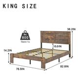 YHJIV Wood King Bed Frame with Headboard, Rustic Farmhouse Platform Bed Frame with 12 Wood Slats Support, No Box Spring Needed, Easy Assembly (Vintage Brown, King) YHJIV
