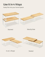 SONGMICS Cabinet Organizer Shelf, Set of 2 Kitchen Counter Shelves, Kitchen Storage, Spice Rack, Stackable, Expandable, Metal and Engineered Wood, Cloud White and Natural Beige UKCS200W01 SONGMICS