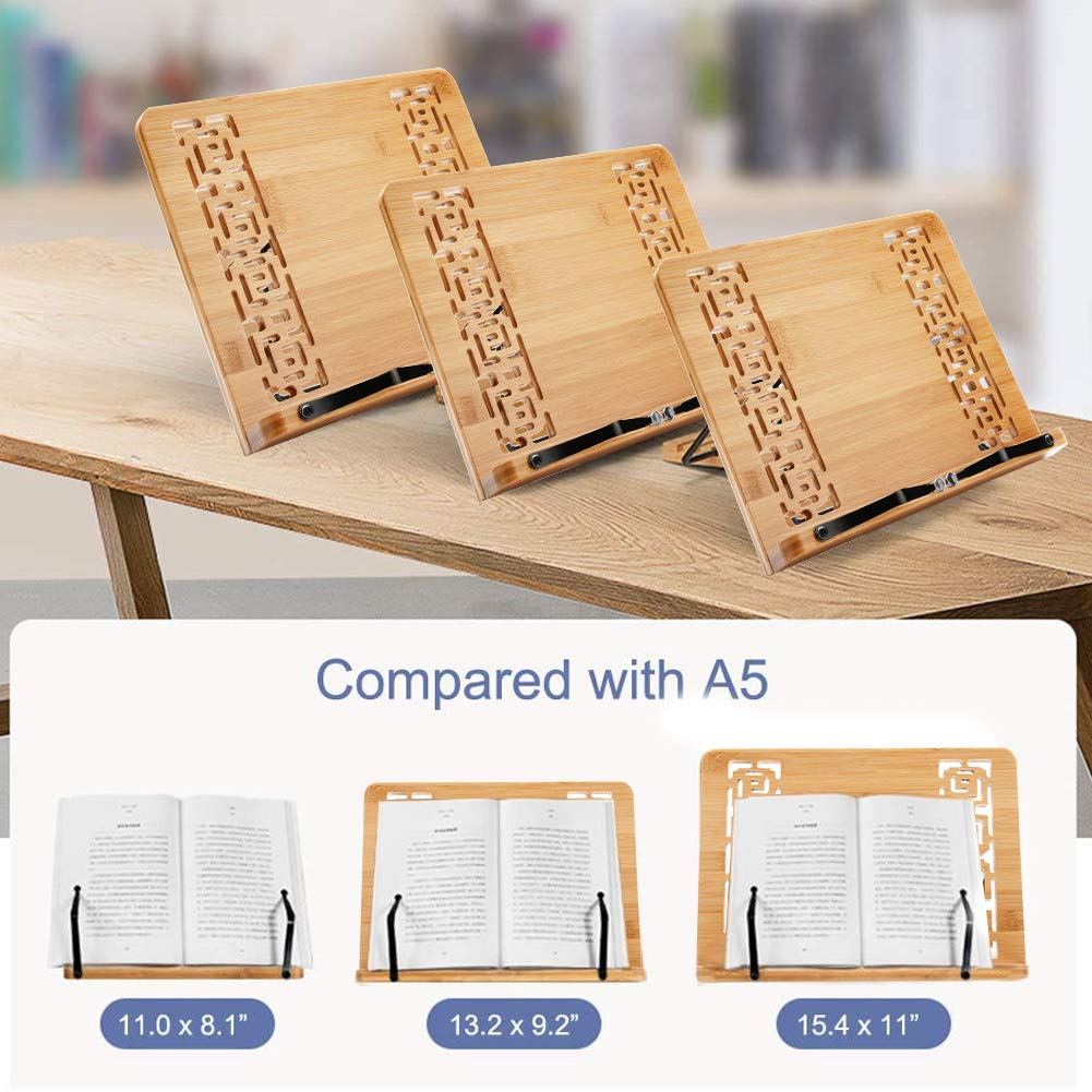 wishacc Large Size Bamboo Book Stand and Cookbook Holders for Reading Hands Free wishacc