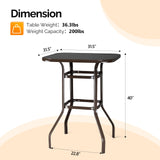 VINGLI 32" Indoor-Outdoor Bar Height Table, Square Tempered Glass Metal Table for Patio, Backyard, Poolside and Garden (Brown) VINGLI