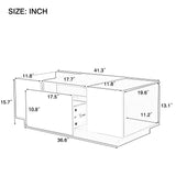 Led Coffee Table, Modern Center Table with High-Gloss Finish and Glass Tabletop, Coffee Table with Open Storage Compartment and 2 Hidden Drawers for Living Room, White RuiSiSi