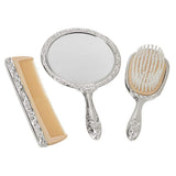 Creative Gifts International Nickel Plated Brass, Non-Tarnished 3-Piece Vanity Set, Brush, Comb, Mirror Set with Embossed Ornate Vintage Designs, Gift Box Included Creative Gifts International